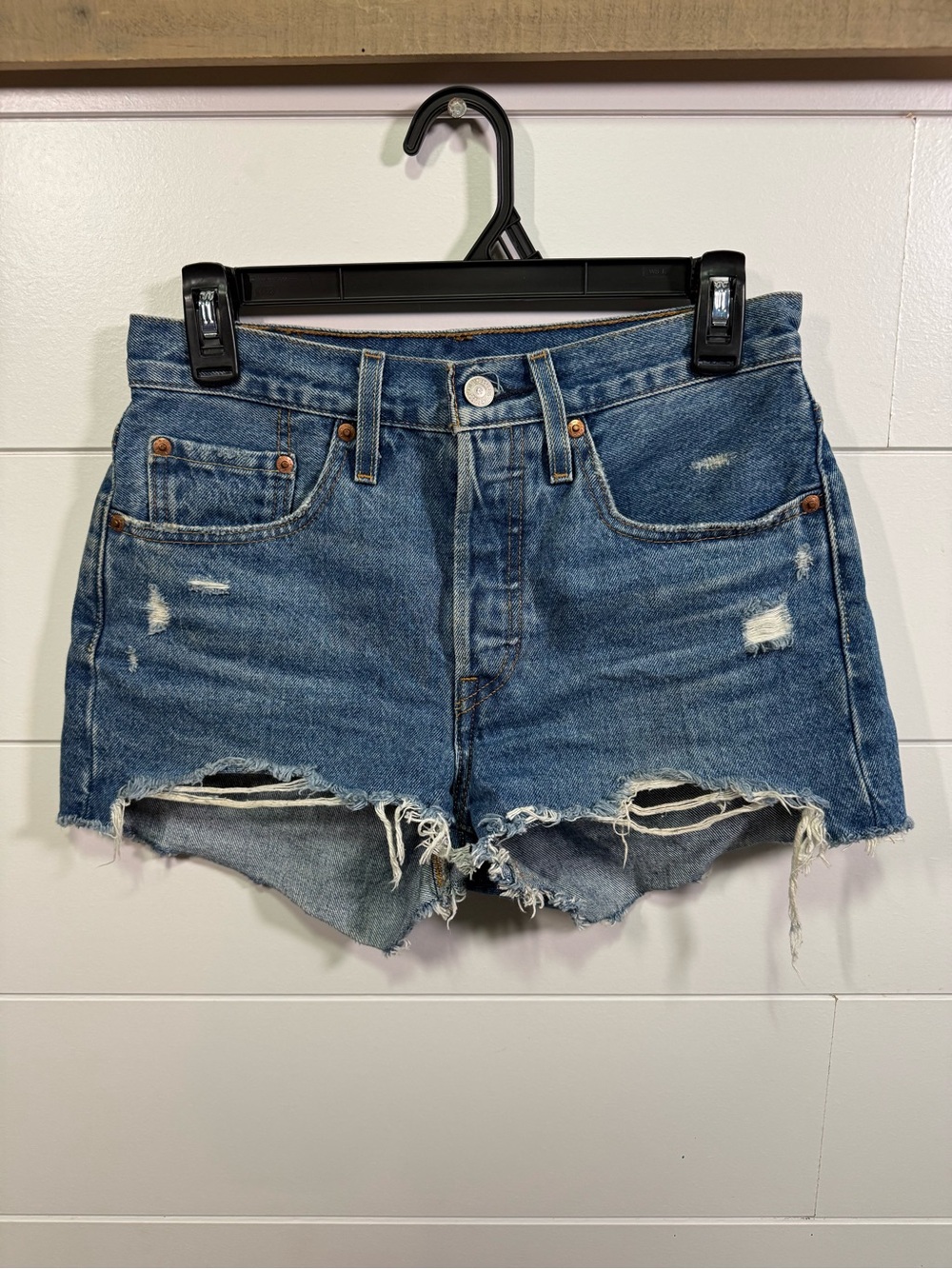 Women’s Levi’s High-Rise 501 Distressed Denim Shorts - Medium Blue